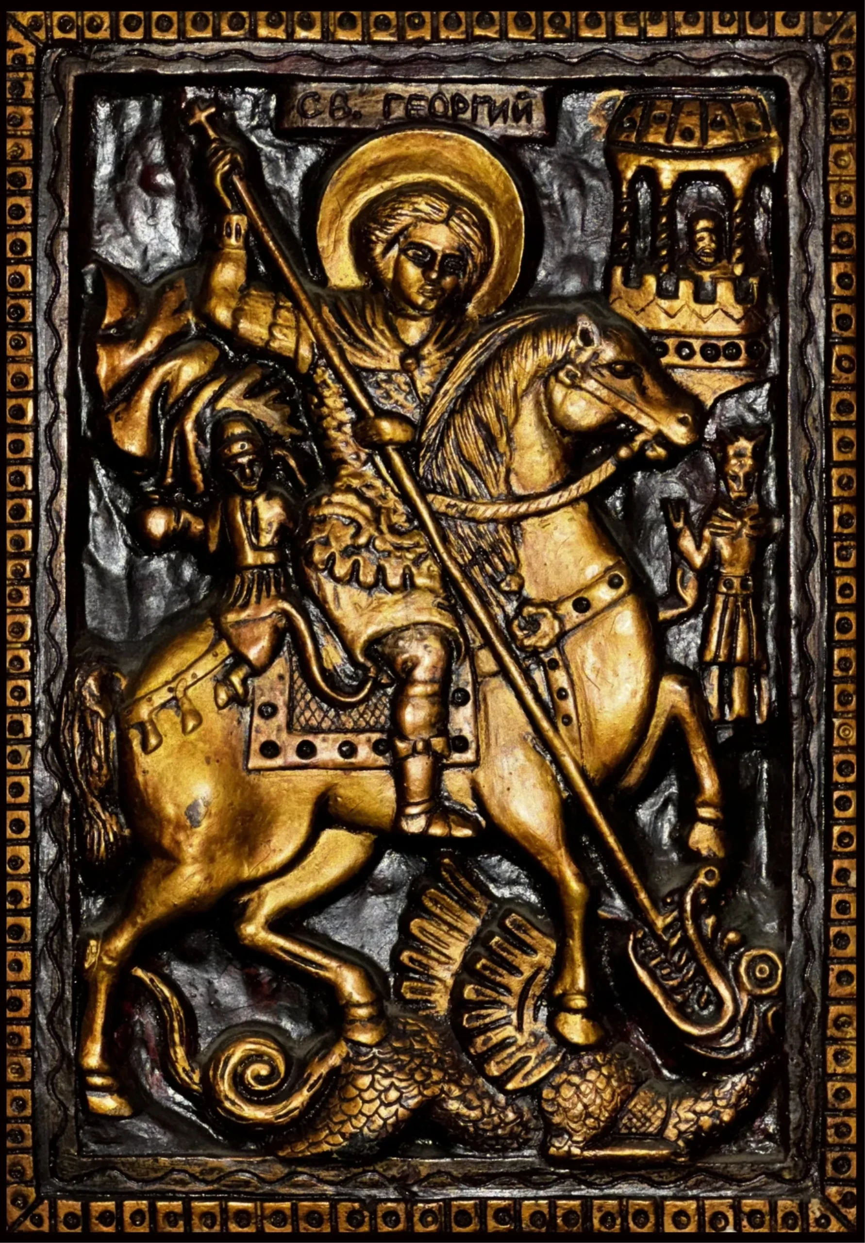Saint George on horseback slaying the dragon — icon